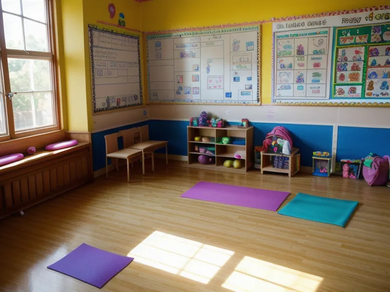 Póster hecho a mano con dibujos de niños realizando posturas de yoga infantil, recurso de formación de instructoras