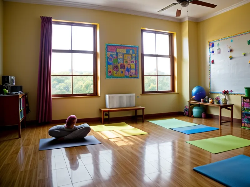 Tarjetas didácticas dibujadas a mano con posturas de yoga para niños en el suelo.