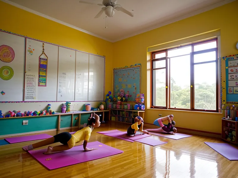 Mochila de profesora con palo santo y cuaderno de planificación de yoga infantil, parte de la logística de un taller de fin de semana centrado en bienestar escolar