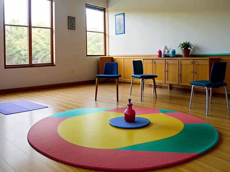Secuencia de yoga infantil para grupos grandes: niños en el patio cubierto sosteniendo la postura del guerrero