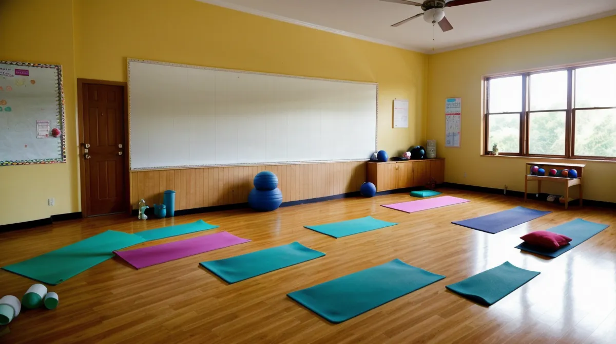Cursos de yoga para niños con herramientas de gestión de aula: niños sentados en círculo durante una sesión de respiración en el patio escolar
