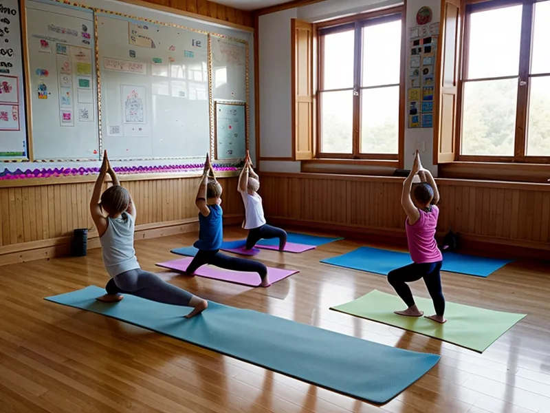 Detalle de una colchoneta de yoga para niños con un peluche y un cuento motor