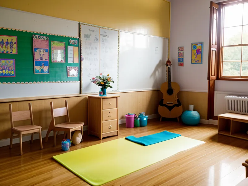 Yoga infantil en un patio escolar de Quito — instructora buscando alumnos para sus primeras clases