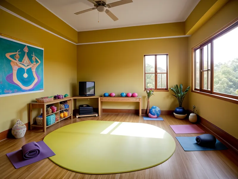 Manos de instructora de yoga infantil organizando materiales para captar y fidelizar alumnos