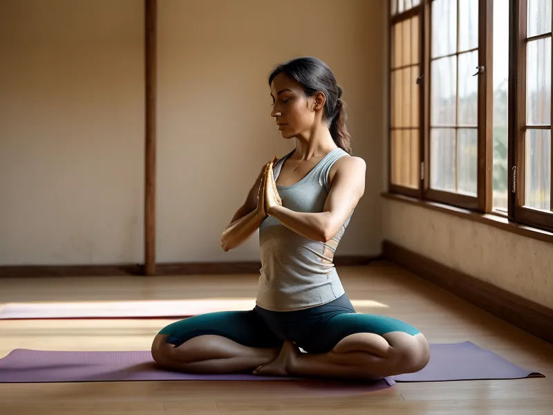 Mano de profesora sosteniendo celular con curso de yoga online en un patio escolar.