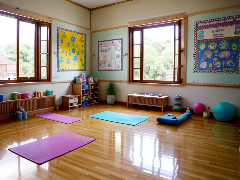 Mats de yoga y apuntes de formación de instructoras para clases de yoga para niños