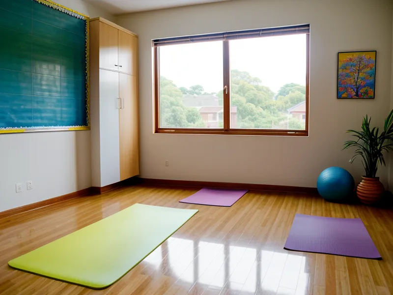 Mats de yoga infantil junto a una carpeta de pólizas y documentos legales, parte de la seguridad en clases de niños que toda instructora de yoga infantil debe tener lista.