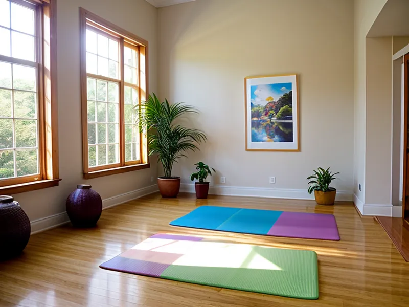 Mat pequeño de yoga infantil sobre piso de madera en Quito, el tipo de detalle a cuidar al planear el emprendimiento de bienestar y la seguridad de una clase privada.