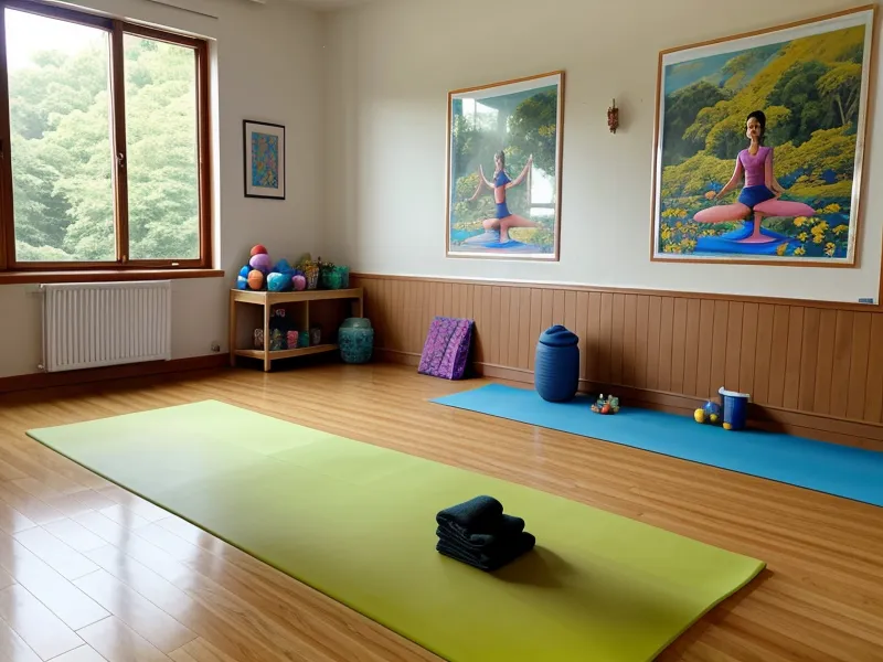 Mat de yoga infantil junto a zapatos escolares, comparando certificación online para clases de educación física