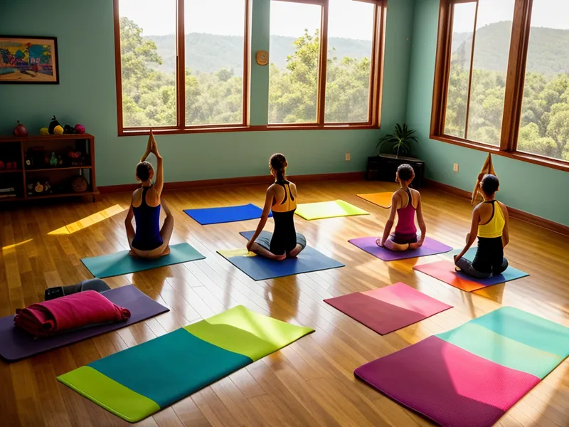 Alfombras de yoga infantil y peluches usados para ejercicios de respiración consciente en clase